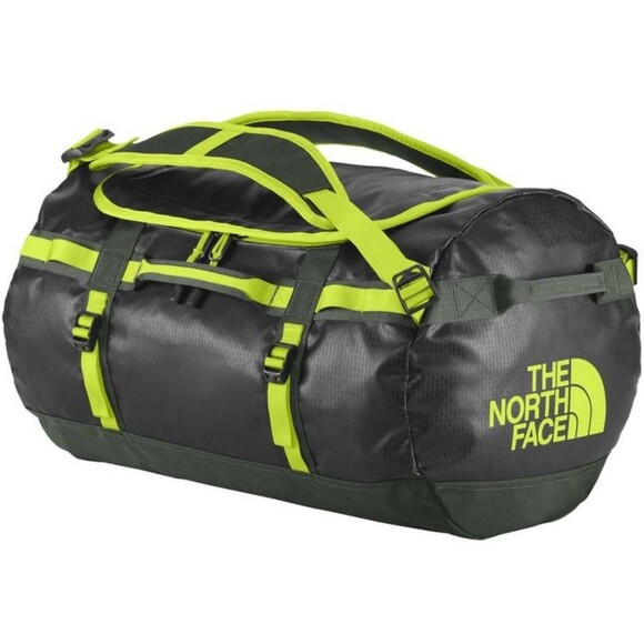 North Face Base Camp Duffel Bag Backpack 95L Black And Neon Green - Picture 3 of 4